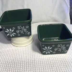Temp-Tations by Tara Green Floral 2 Individual Casserole Ramekins Retired